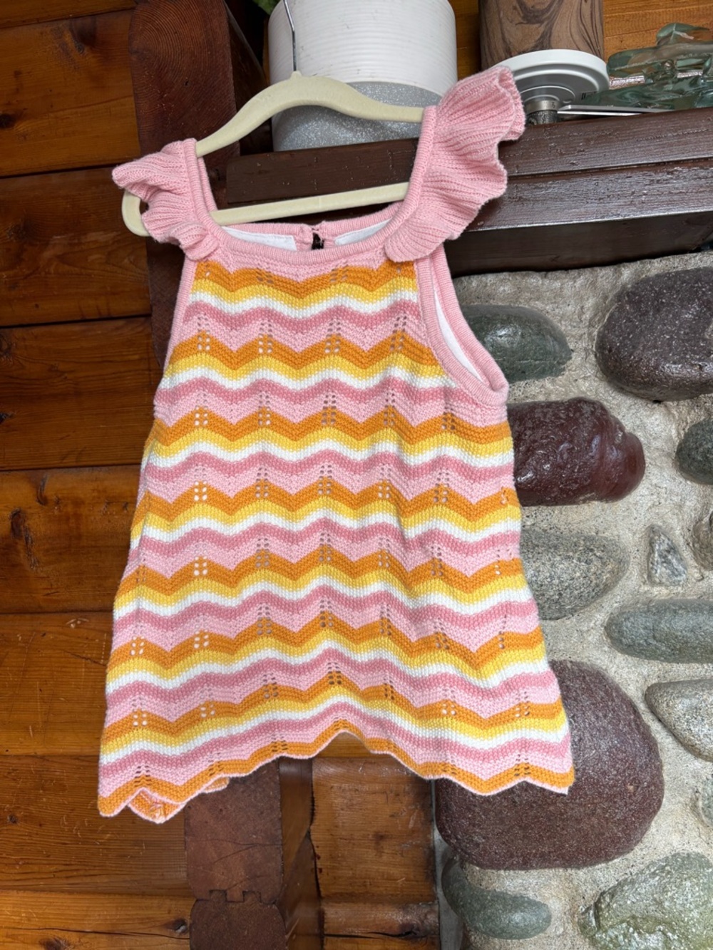 3/$30 Haute Hippie Kids Crochet Knit Shirt Pink/Yellow/Orange Chevron Size 7/8y